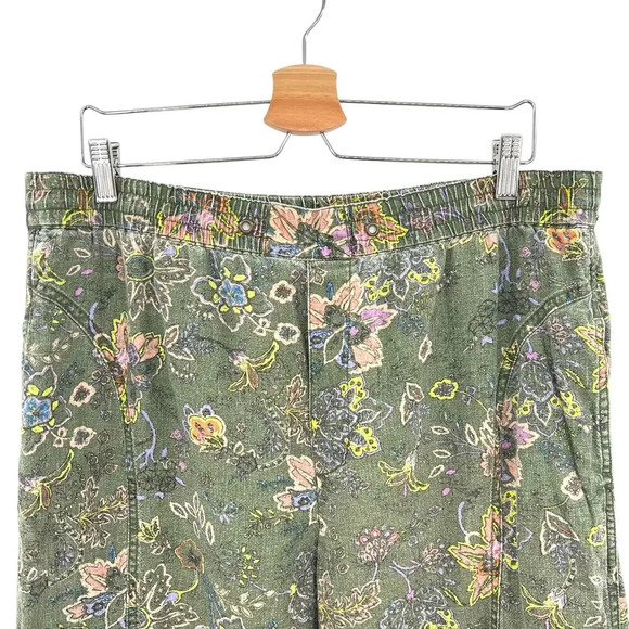 Anthropologie Classic Seamed Joggers‎ Pants Floral Linen Blend Green Size Large - Picture 3 of 14